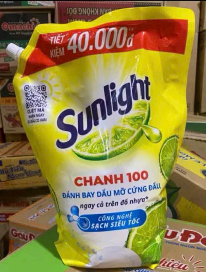Nước rửa chén Sunlight chanh 100 3,5kg (Kiện 9 túi) (Hàng nguyên kiện)