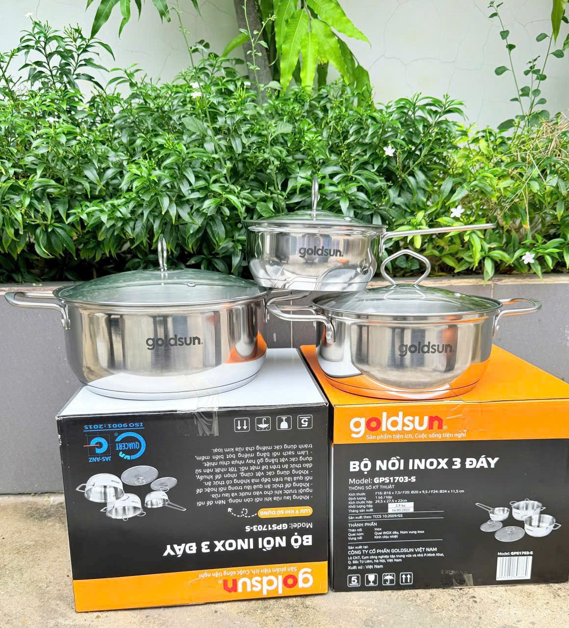 Bộ nồi inox 3 đáy Goldsun (Kiện 4 bộ)(đi từ 5k)