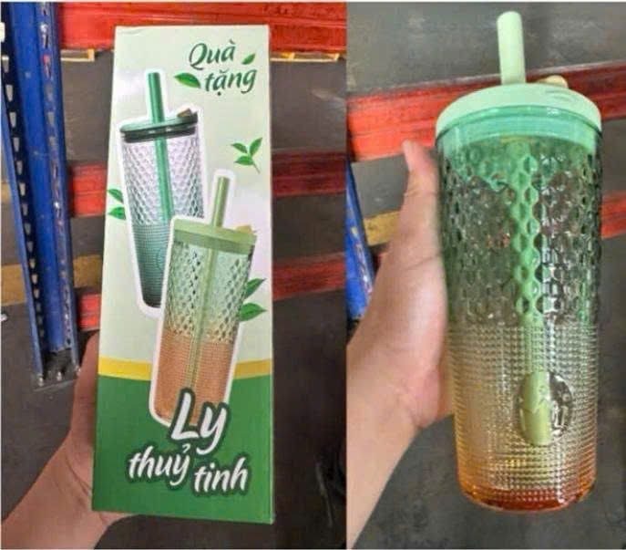 Ly thủy tinh loang màu có ống hút 650ml Tmark (Kiện 24 cái)
