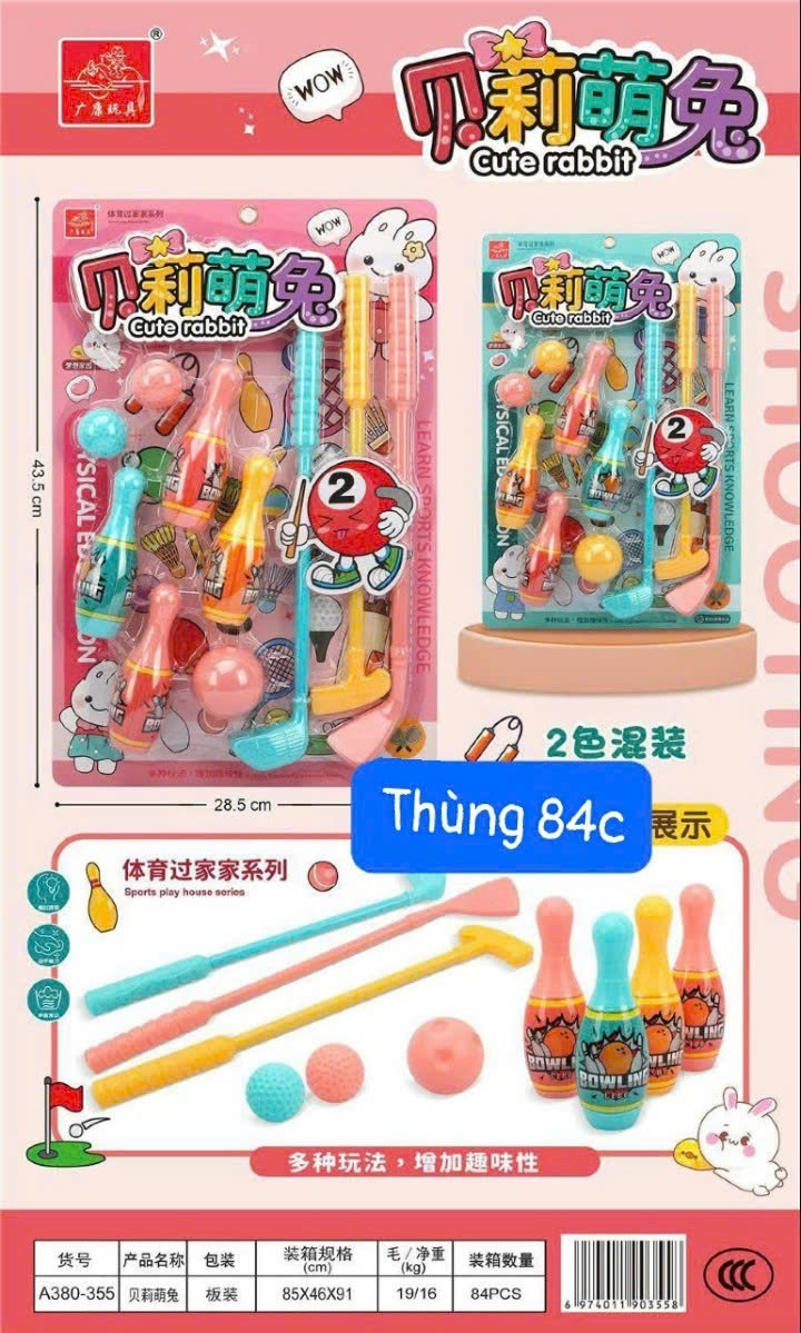 Đồ chơi - Bộ gậy đánh gofl thỏ dễ thương bằng nhựa mini Tmark (Kiện 84 cái)