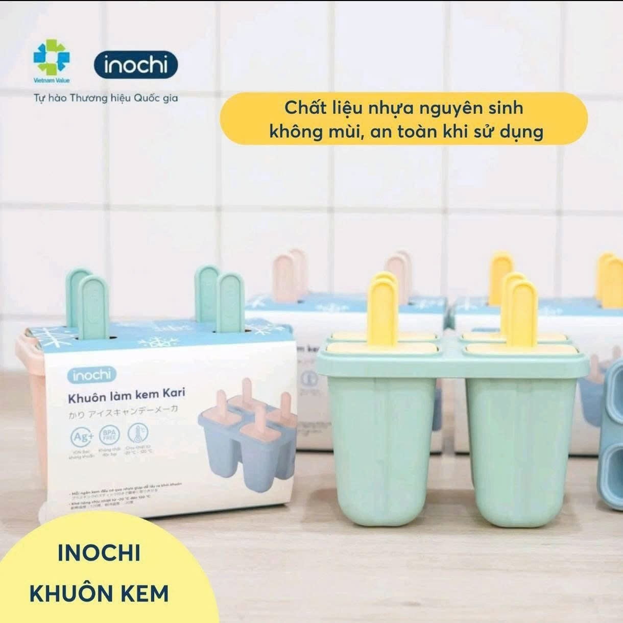 Khuôn làm kem Kari Inochi chất liệu nhựa an toàn Tmark (Kiện 120 cái)