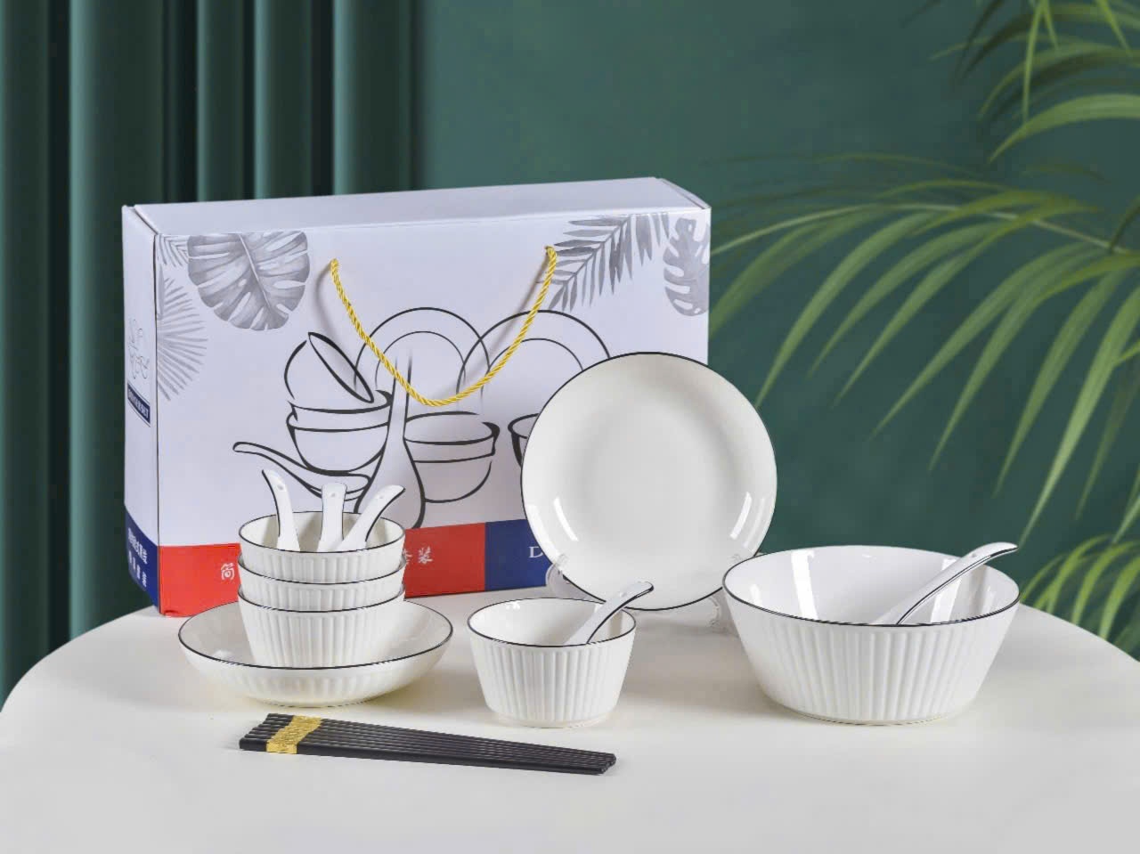 Set bát sứ 16 chi tiết vân dọc (Kiện 16 bộ)(Hàng Nguyên Kiện)