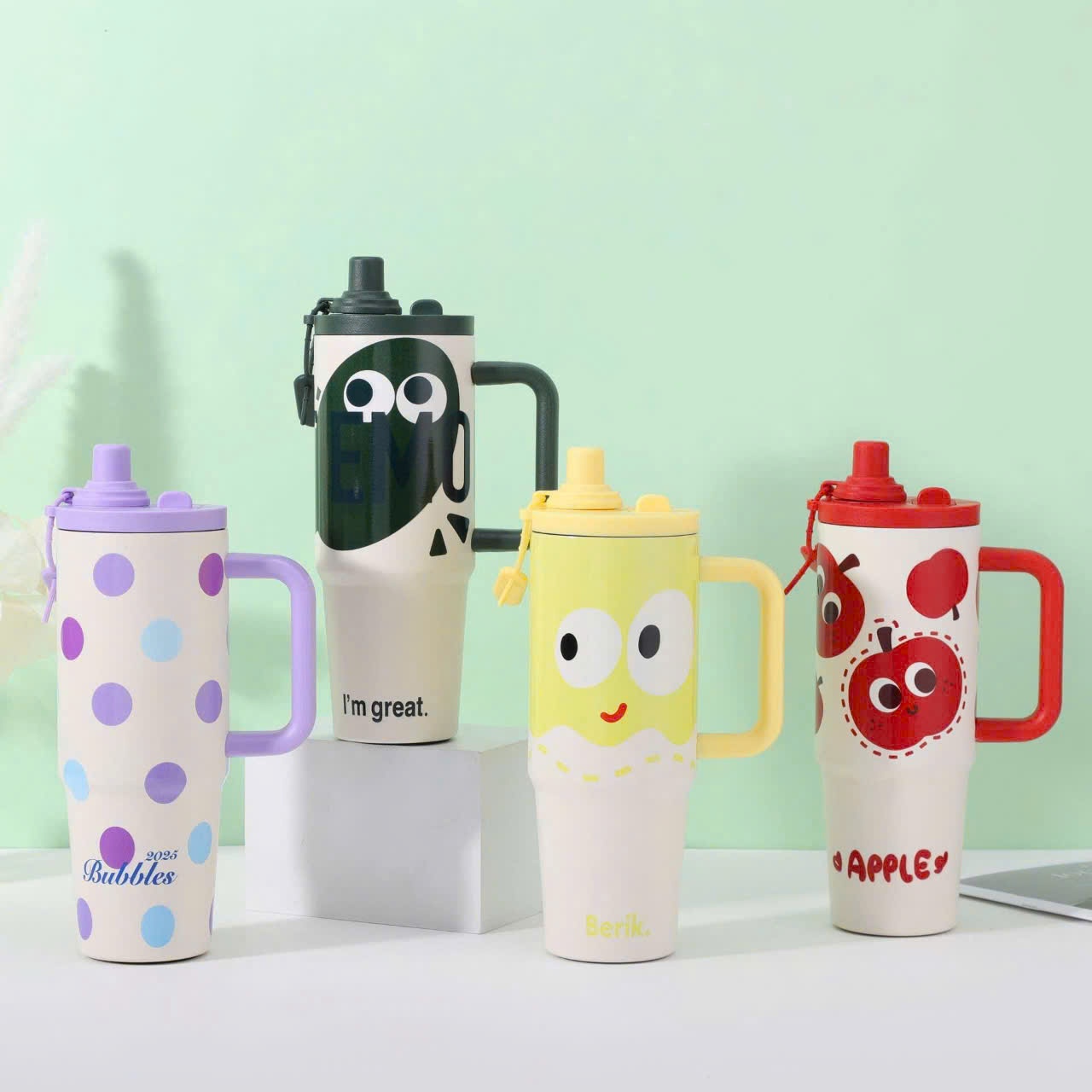 Bình inox quai cầm apple 900ml (Kiện 40 cái)