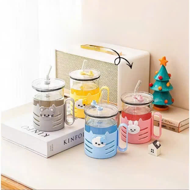 Bình nước thủy tinh charm thú 400ml (kiện 70 cái)