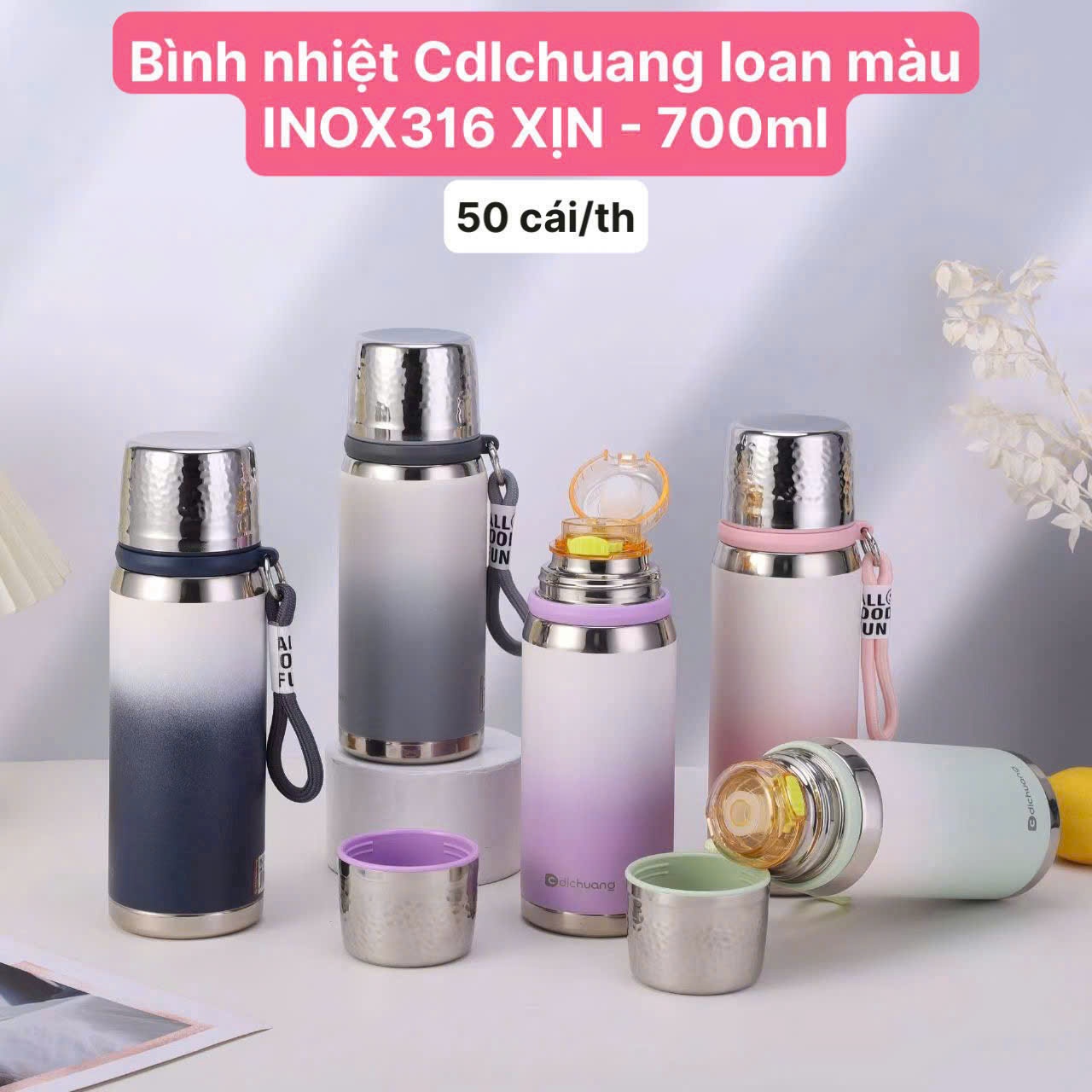 Bình giữ nhiệt Cdlchuang loang màu inox 316 700ml Tmark (Kiện 50 cái)
