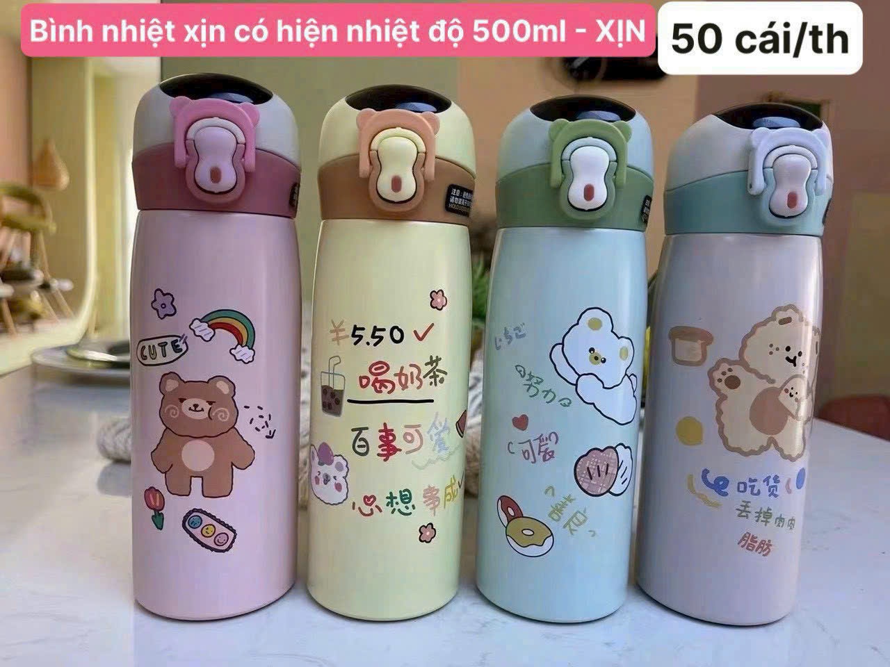 Bình giữ nhiệt hoạt hình xịn có hiển thị nhiệt độ (Kiện 50 cái)