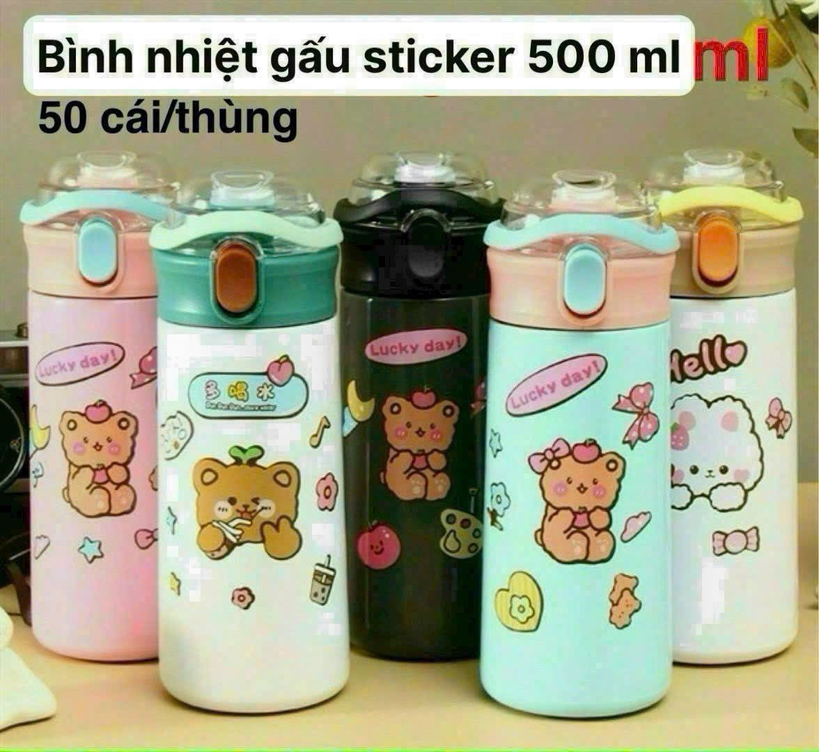 Bình giữ nhiệt gấu sticker dán (kiện 50 cái)