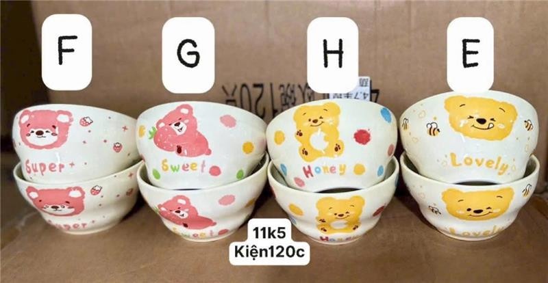 Chén sứ hoạt hình mix ngẫu nhiên ( Kiện 120 cái) ( hàng nguyên kiện)