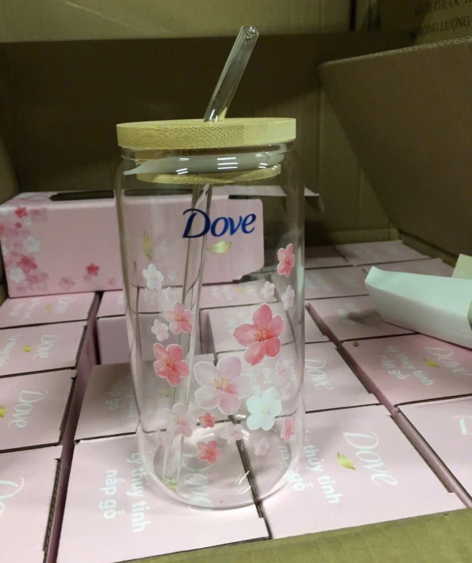 Cốc thuỷ tinh kèm ống hút Dove (Kiện 50 cái)(Hàng nguyên kiện)