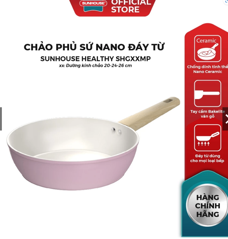 Chảo phủ sứ Nano đáy từ Sunhouse Healthy SHG20MP 2