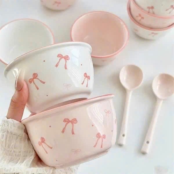 Bộ bát sứ 4 món nơ hồng ( kiện 48 bộ) ( hàng nguyên kiện) 2