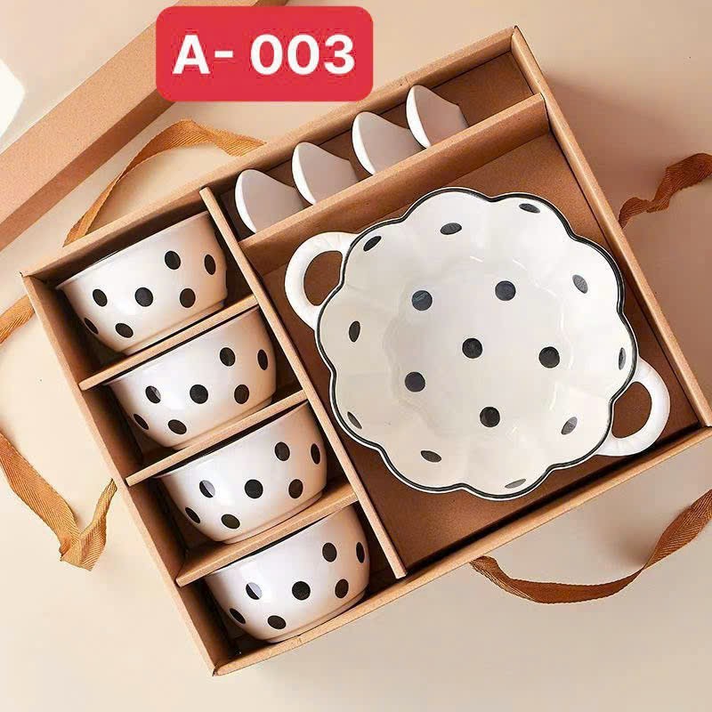 Bộ bát 9 món hoạ tiết chấm bi A-003 ( Kiện 10 hộp) ( hàng nguyên kiện) 2
