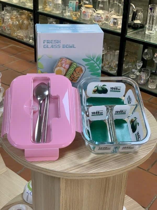 Hộp thuỷ tinh 3 ngăn kèm thìa ( Kiện 24 cái ) ( hàng nguyện kiện) 2