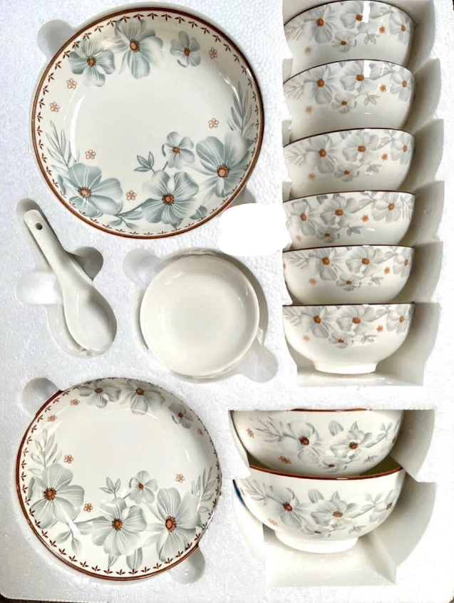 Set bàn ăn 17 món sứ hoa trắng (kiện 8 bộ)(Hàng nguyên kiện) 2