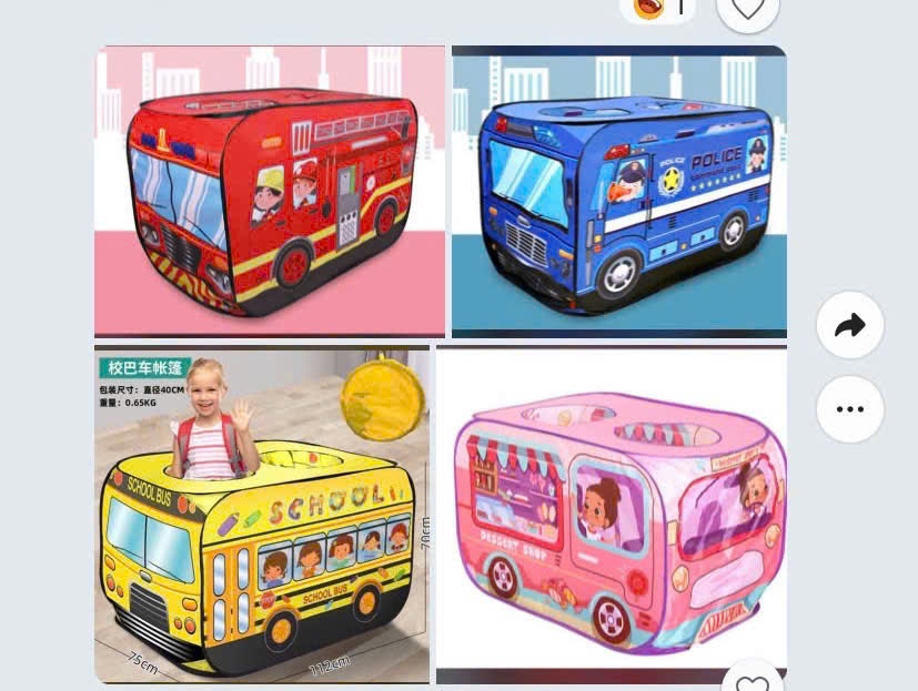 Gift_Đồ chơi trẻ em bằng vải bạt: lều hình ô tô, không dùng oin, model: 1220,1223,1224,1227 2