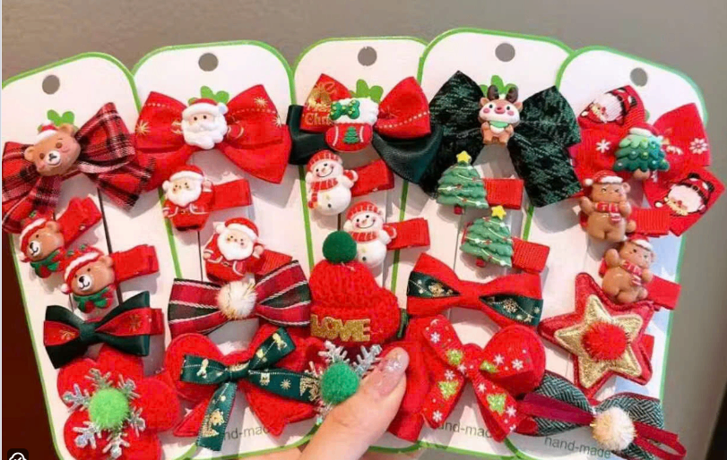 set 5 kẹp noel phối nơ gấu ông già noel ( kiện 300 set) 2