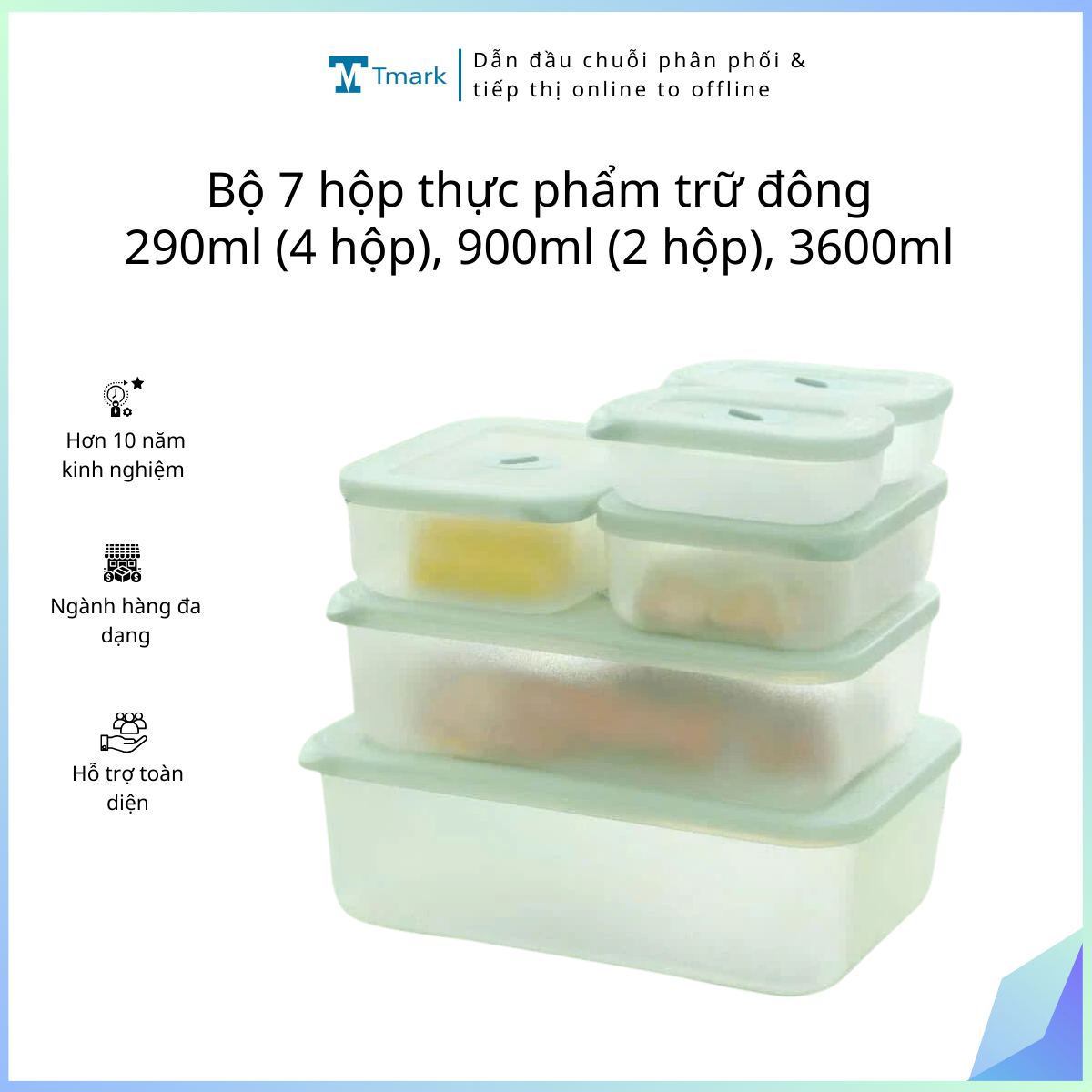 Inochi - Bộ 7 hộp thực phẩm trữ đông 290ml (4 hộp), 900ml (2 hộp), 3600ml