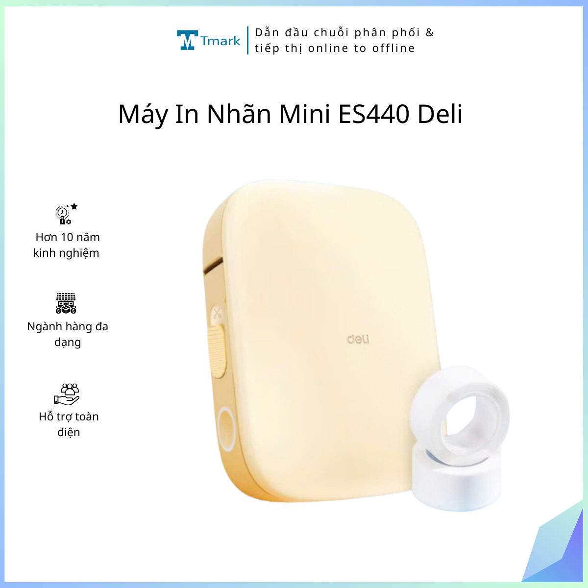 Máy In Nhãn Mini ES440 Deli, Máy In Nhiệt Cầm Tay Bluetooth In Tem Nhãn, Logo, Sticker Không Cần Mực