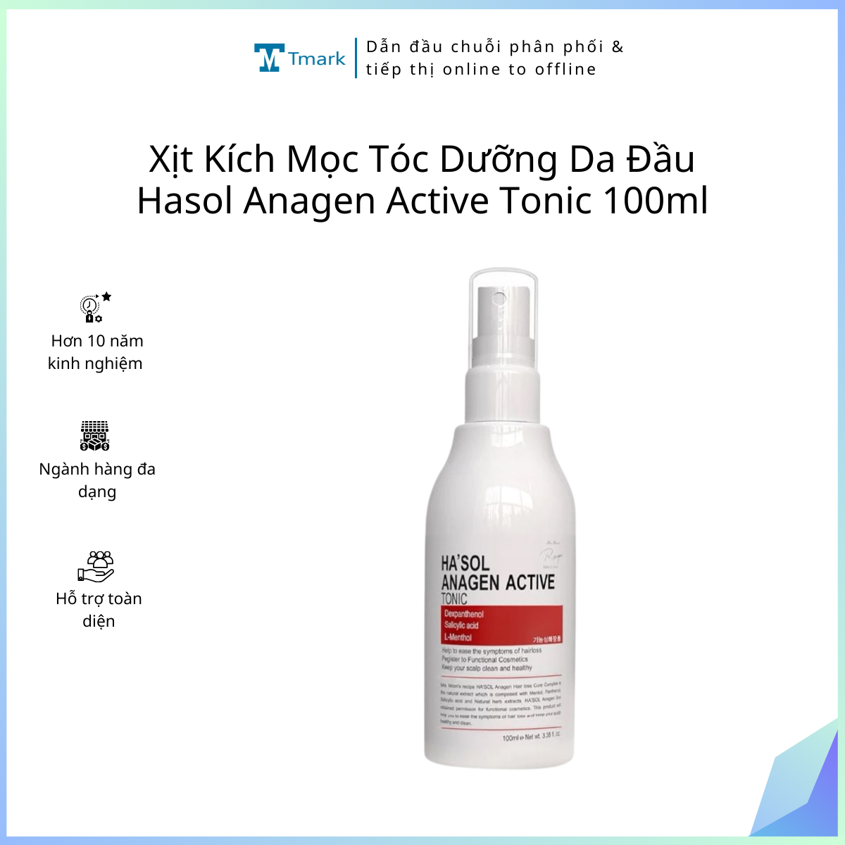 Xịt Kích Mọc Tóc Dưỡng Da Đầu Nuôi Dưỡng Nang Tóc Chắc Khỏe Dành Cho Tóc Rụng Mỏng Yếu Hasol Anagen Active Tonic 100ml