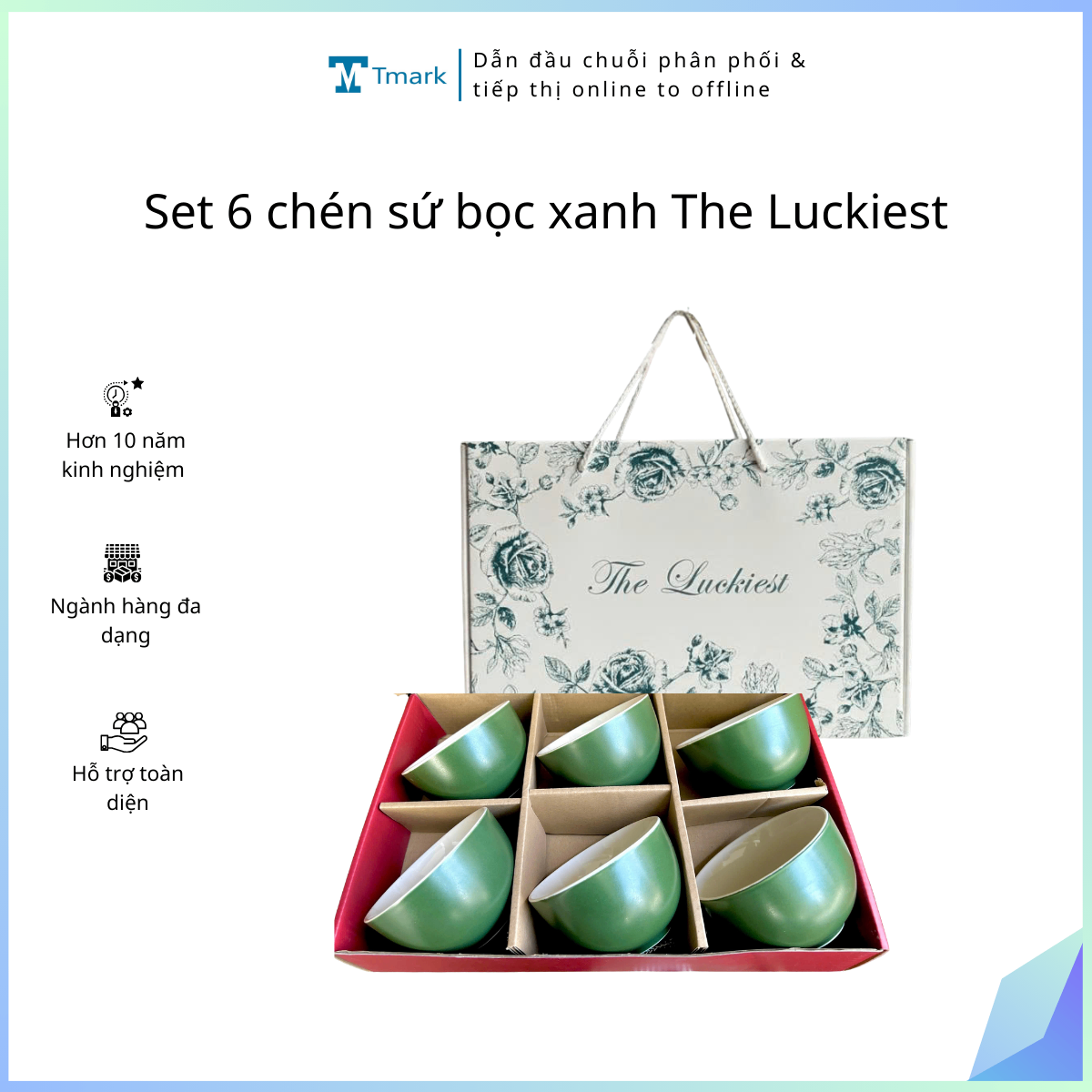 Set 6 chén sứ bọc xanh The Luckiest (Kiện 14x3 bộ)
