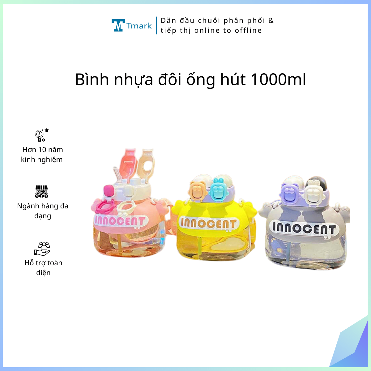 Bình nhựa đôi ống hút 1000ml (Kiện 50 cái)