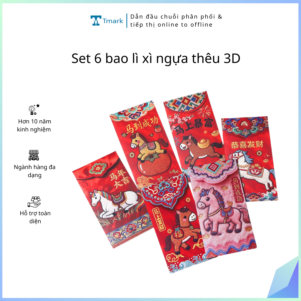 Set 6 lì xì ngựa thêu ( Kiện 200 set)