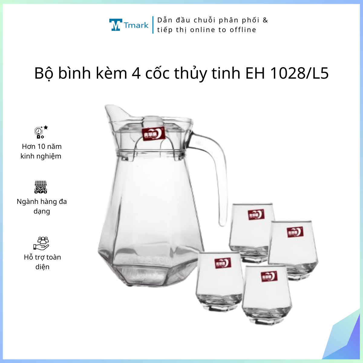 Bộ bình kèm 4 cốc thủy tinh EH 1028/L5 (Kiện 8 bộ)