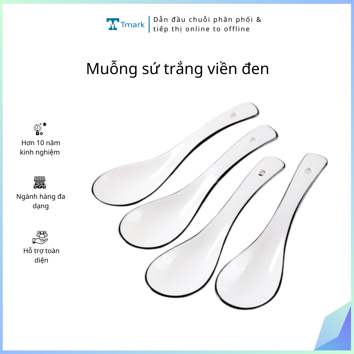 Muỗng sứ trắng viền đen (Kiện 800 cái)(Hàng nguyên kiện)
