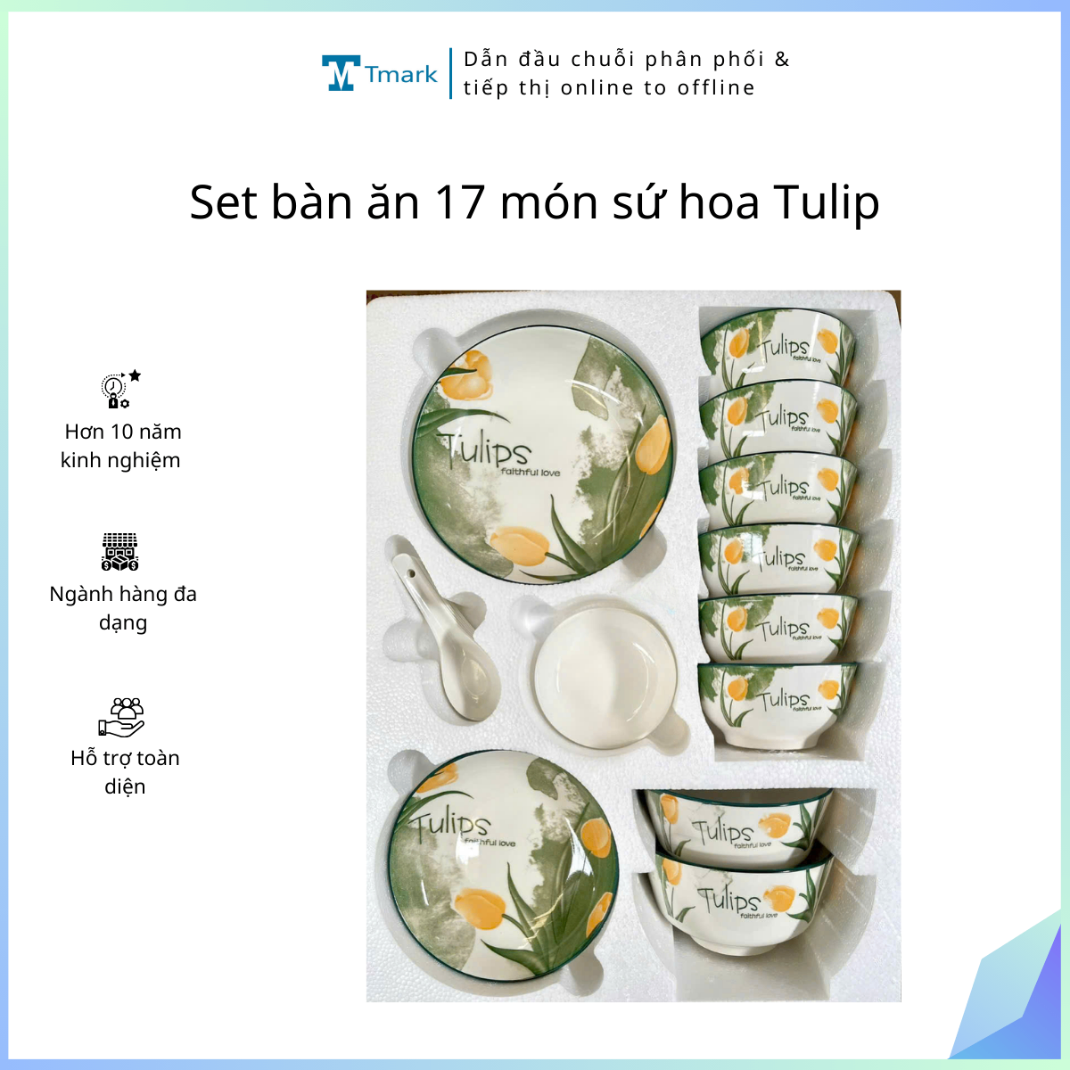 Set bàn ăn 17 món sứ hoa Tulip (kiện 8 bộ)(Hàng nguyên kiện)