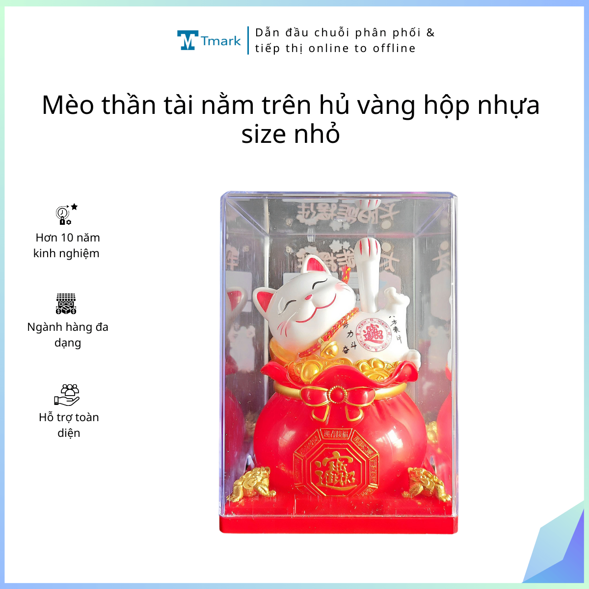 Mèo thần tài nằm trên hủ vàng hộp nhựa size nhỏ (Kiện 150 con)