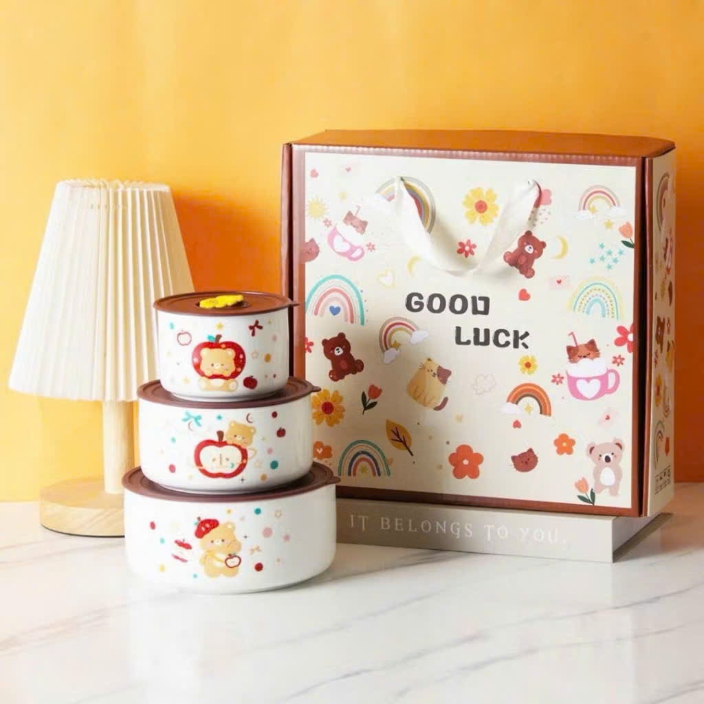 Set 3 bát sứ cao cấp gấu táo (Kiện 20 bộ) 2