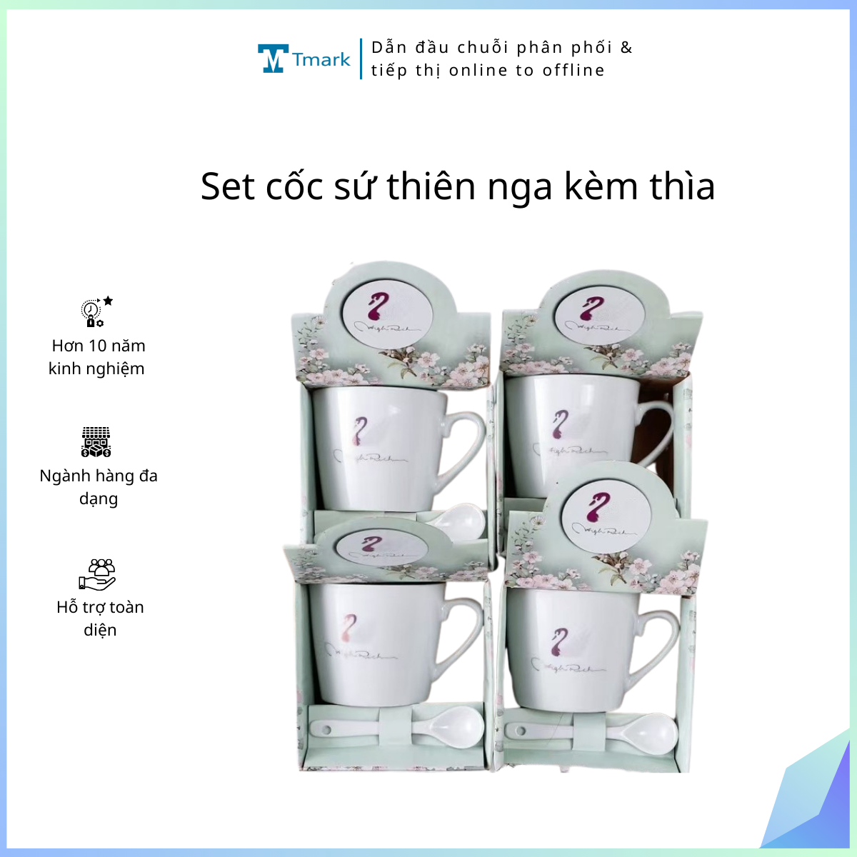 Set cốc sứ thiên nga kèm thìa (Kiện 100 set)