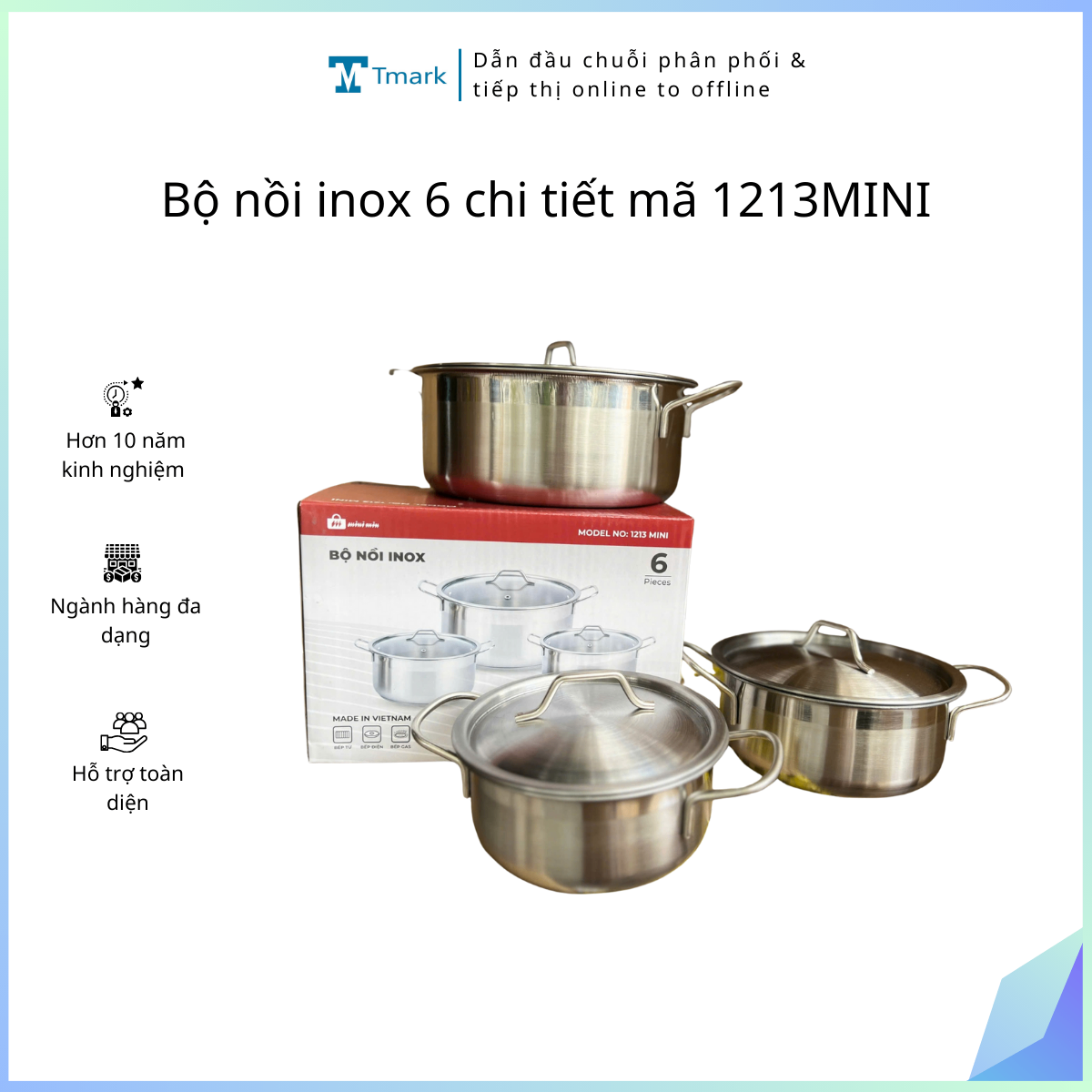 Bộ nồi inox 6 chi tiết mã 1213MINI (Kiện 30 bộ)