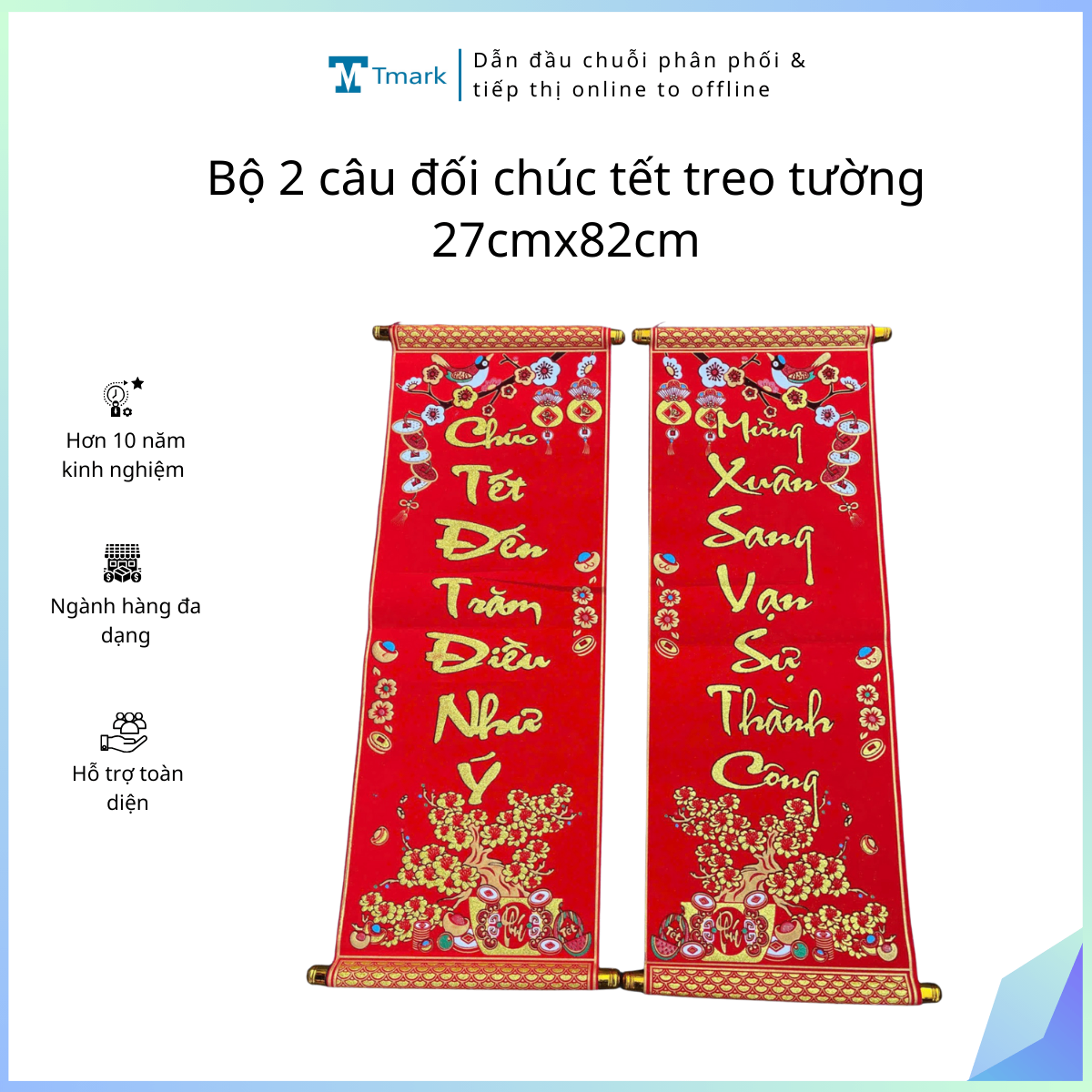 Bộ 2 câu đối chúc tết treo tường 27cmx73cm (Kiện 100 bộ)