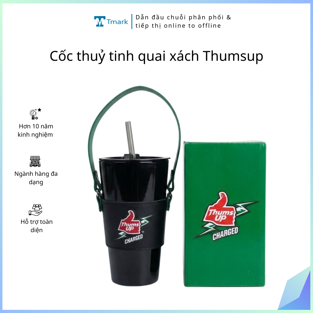 Cốc thuỷ tinh quai xách Thumsup (Kiện 30 cái) (Hàng nguyên kiện)