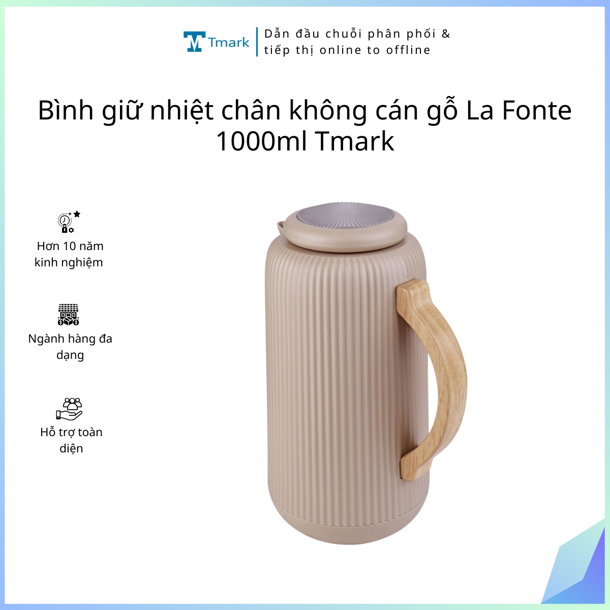 Bình giữ nhiệt chân không cán gỗ La Fonte 1000 ml Tmark (Kiện 12 cái)