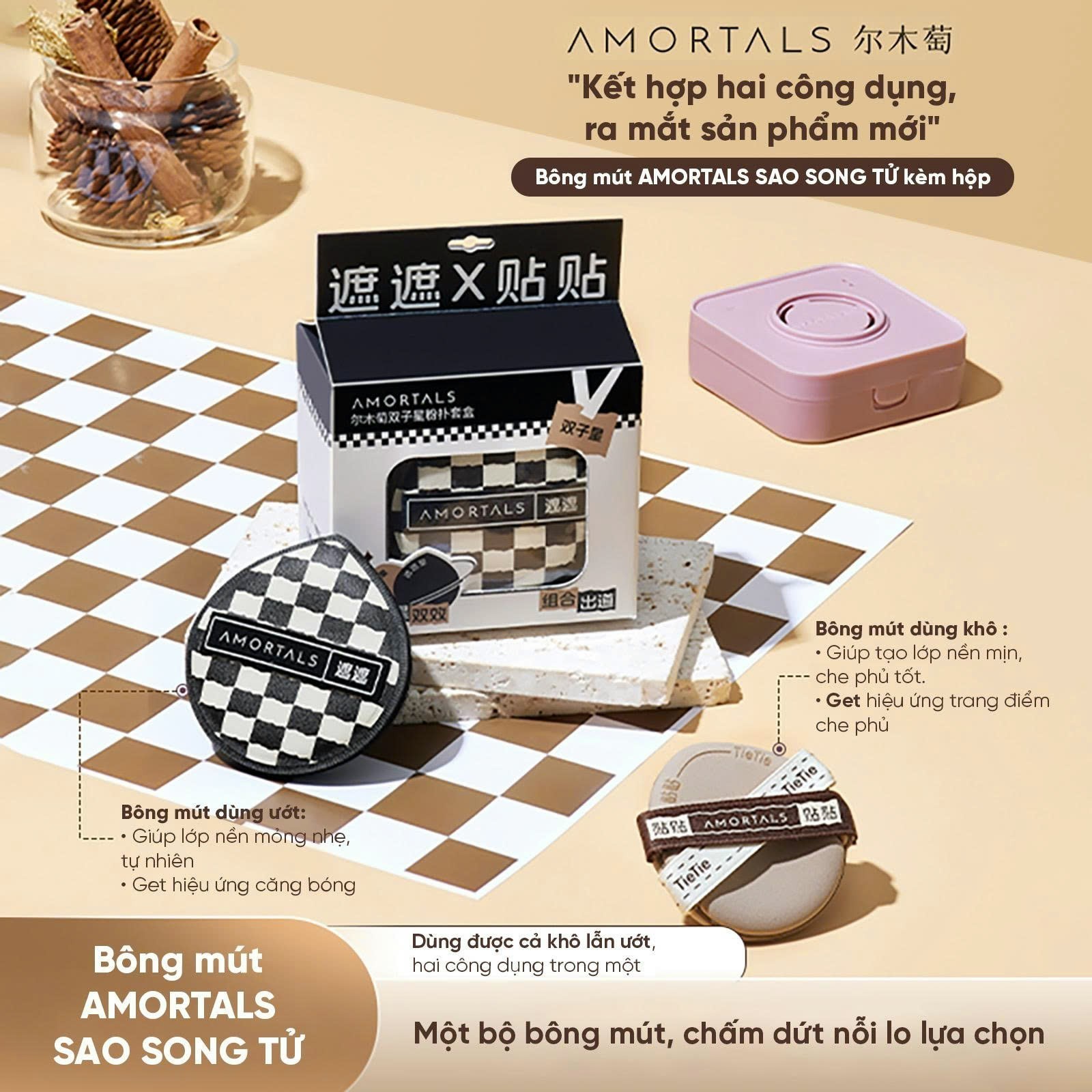 Bộ bông mút Amortals Twin Star, gồm 2 miếng bông mút + 1 hộp đựng/ hộp ( Kiện 50 cái) 2