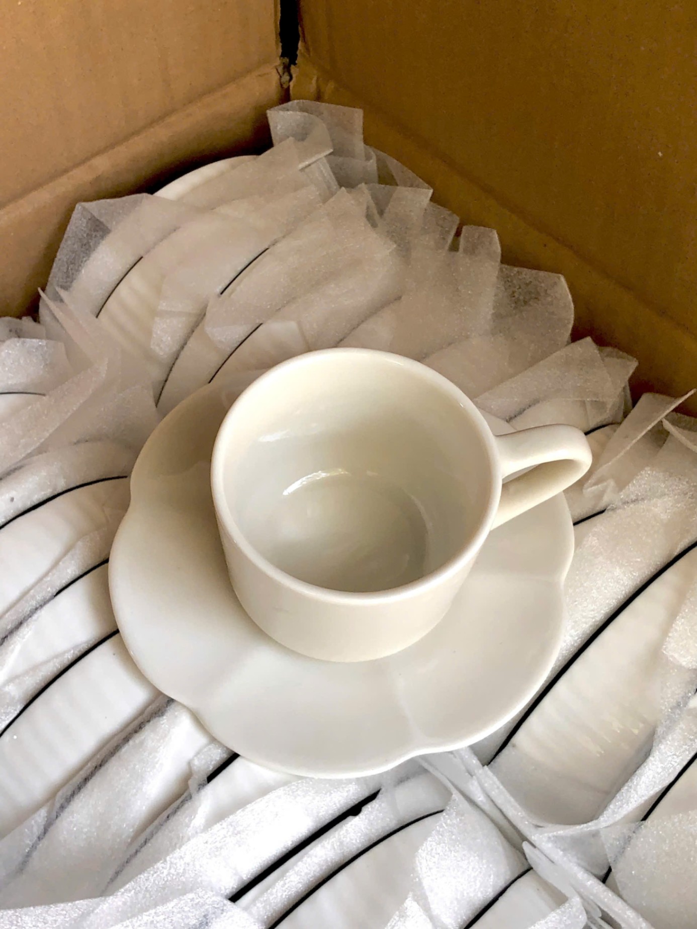 Set ly sứ trắng kèm dĩa (Kiện 100 set) 2