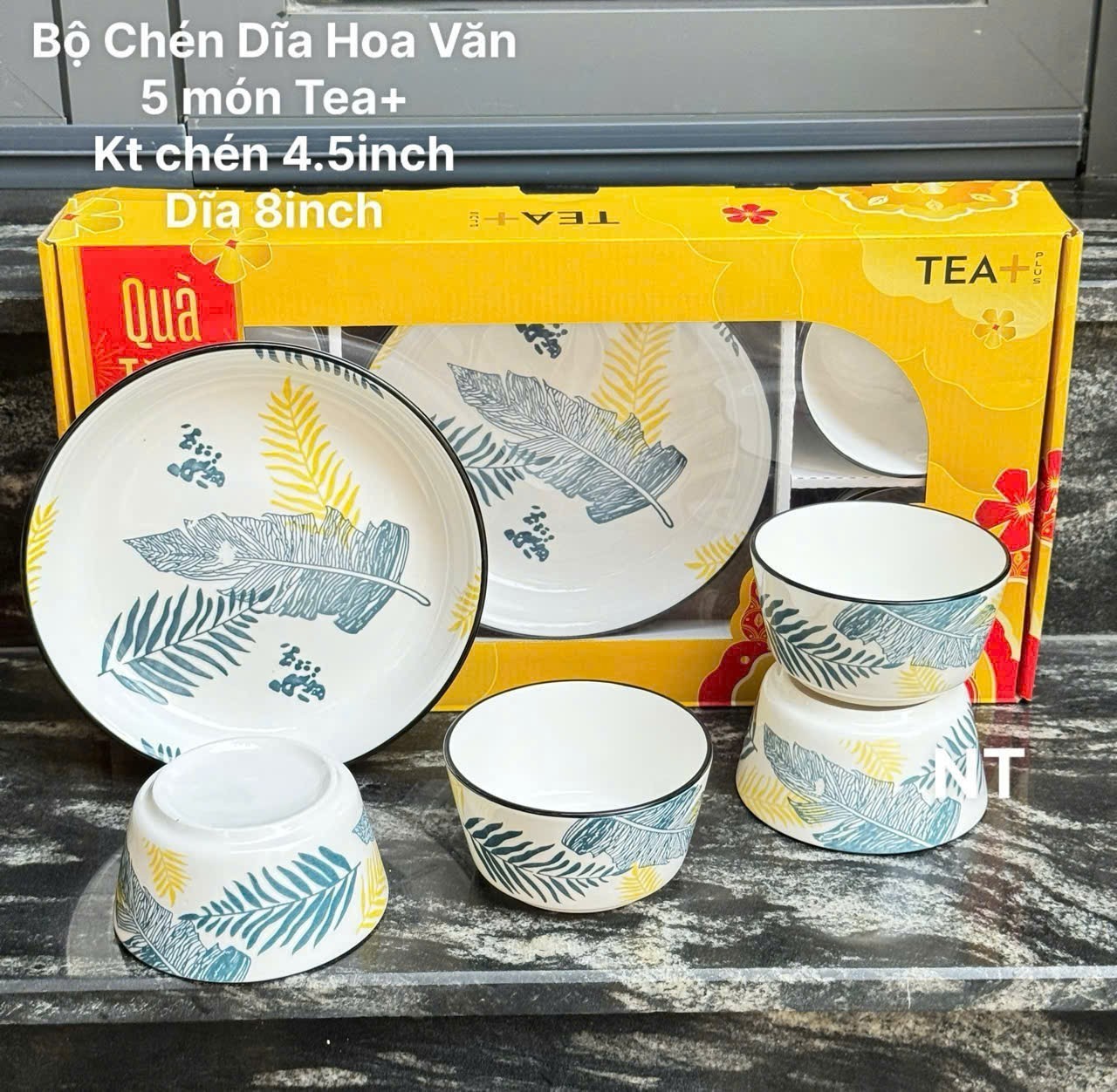 Bộ chén dĩa hoa văn 5 món HKM ( Kiện 10 bộ ) 2