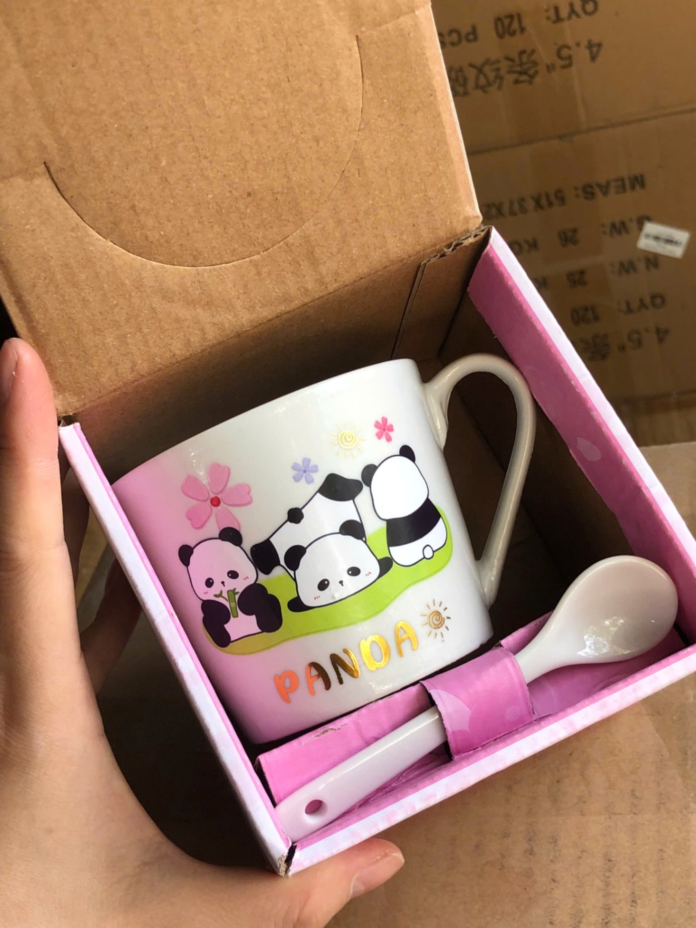 Set cốc sứ họa tiết gấu trúc kèm thìa (Kiện 100 cái) 2