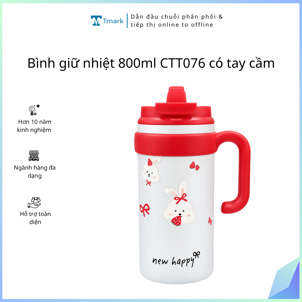 Bình giữ nhiệt 800ml CTT076 có tay cầm Tmark (Kiện 50 cái)