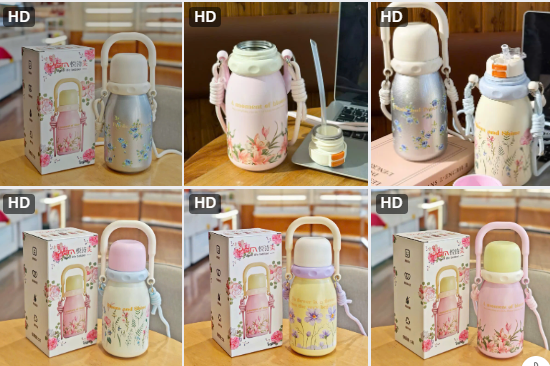 Bình giữ nhiệt hình hoa có quai xách (Kiện 50 cái) 2