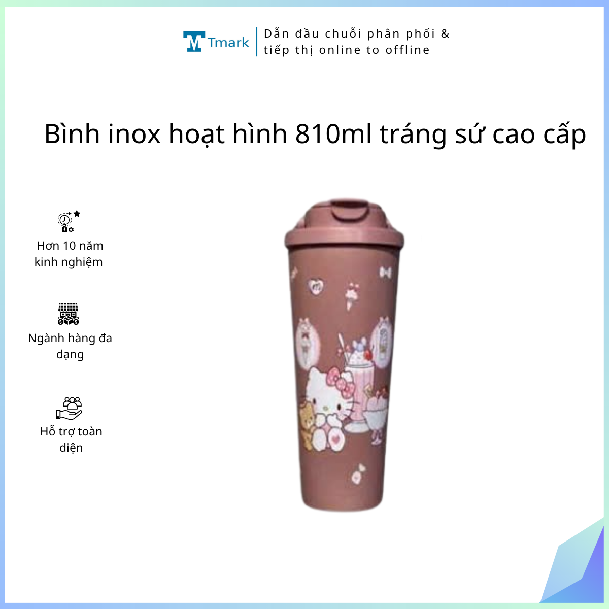 Bình inox hoạt hình 810ml tráng sứ cao cấp (Kiện 100 cái)