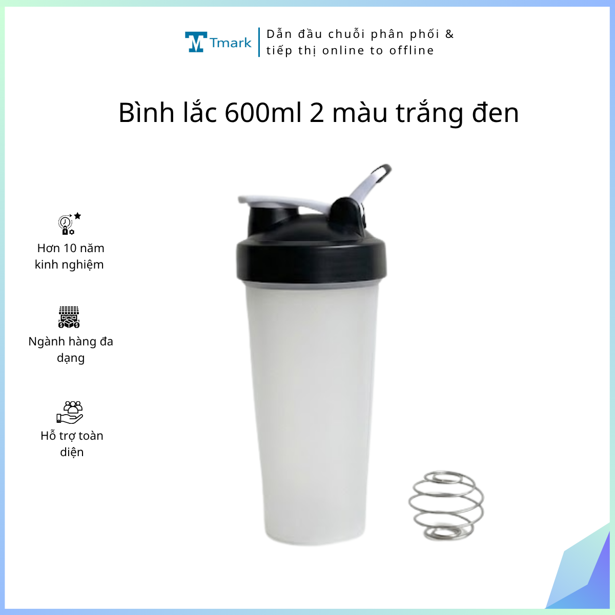 Bình lắc 600ml 2 màu trắng đen ( Kiện 200 )