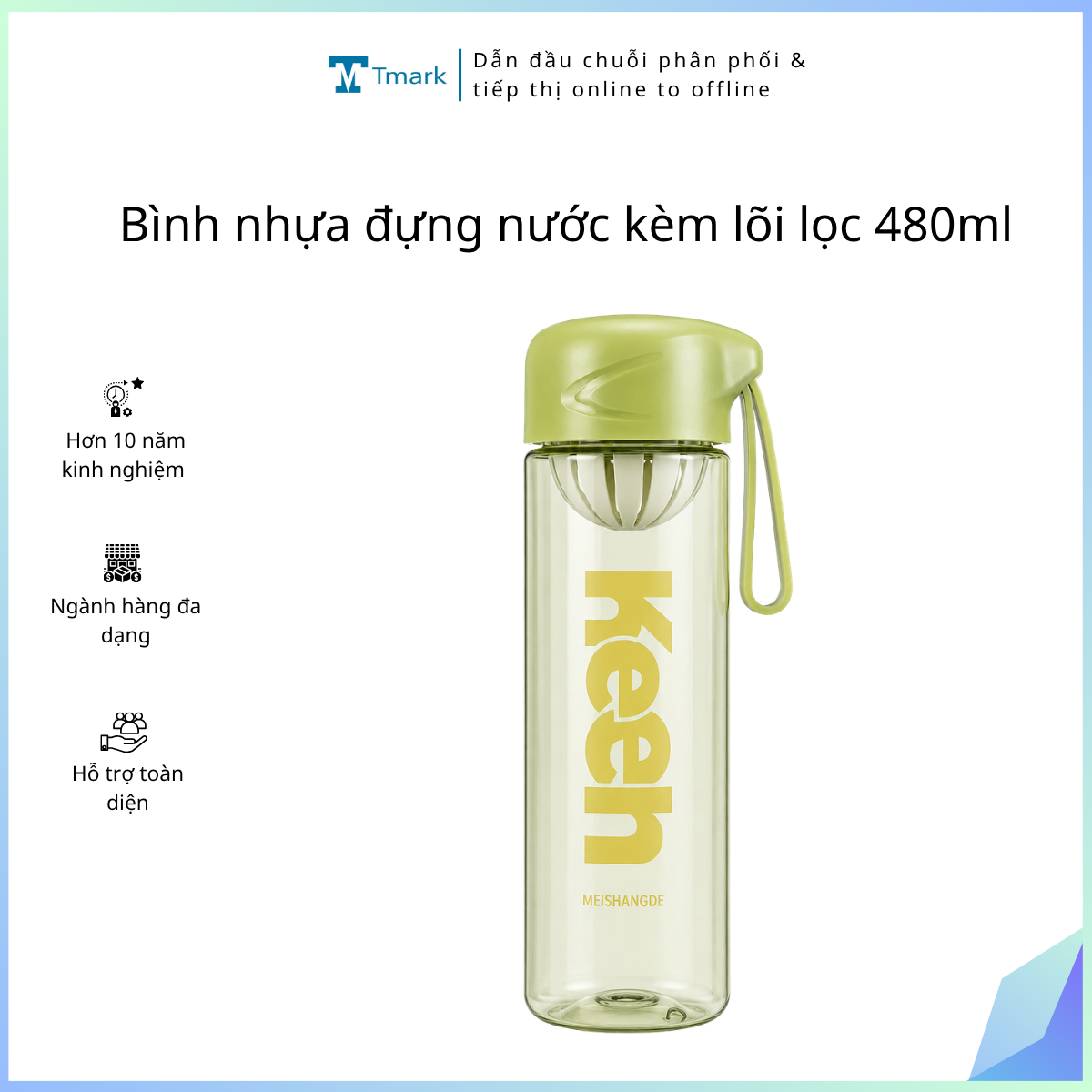 Bình nhựa đựng nước kèm lõi lọc 480ml (Kiện 80 cái)