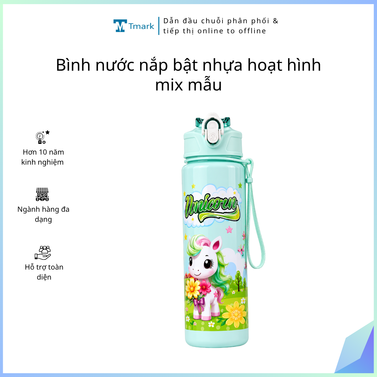 Bình nước nắp bật nhựa hoạt hình mix mẫu ( Kiện 100 cái)