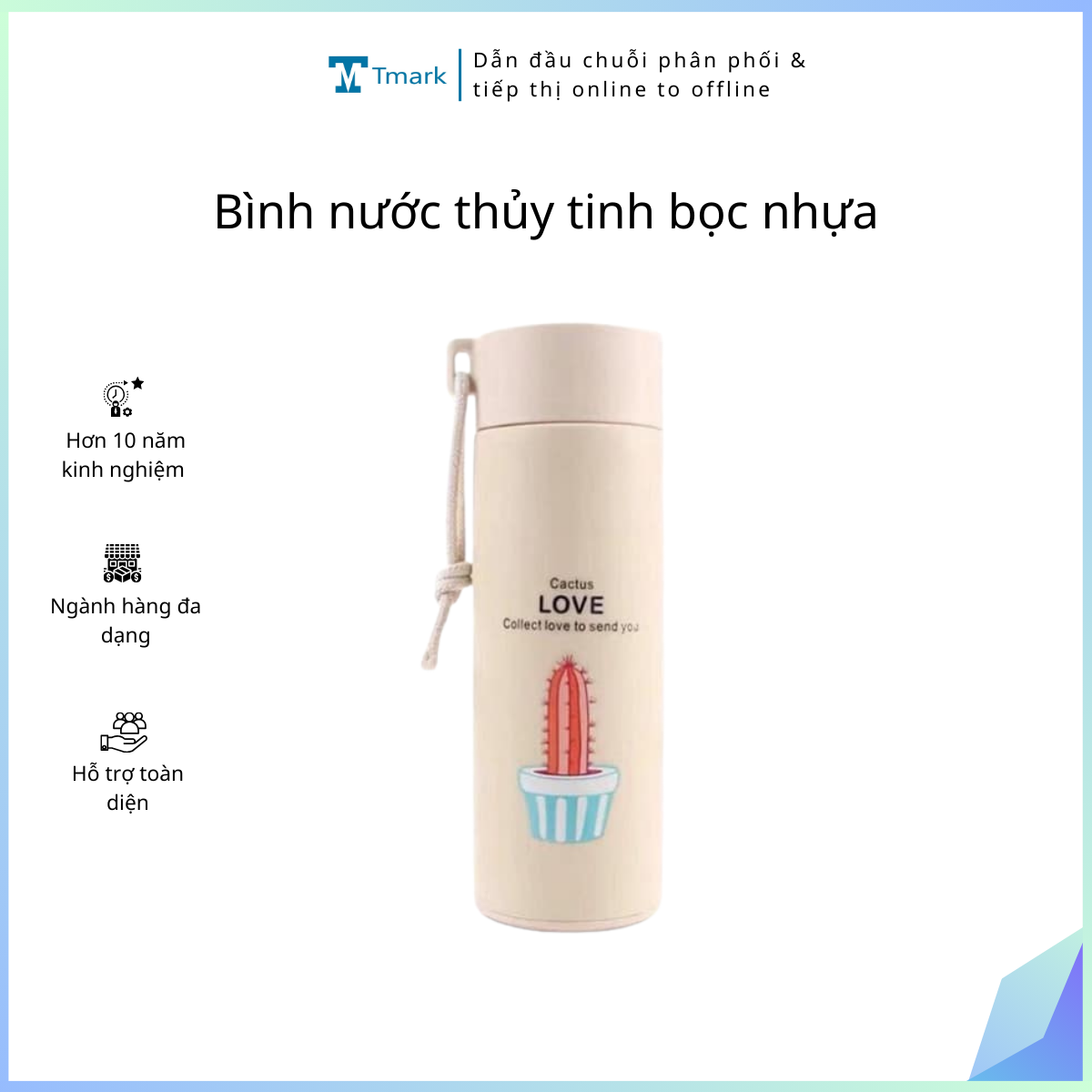 Bình nước thủy tinh bọc nhựa chữ love 400ml – họa tiết màu ngẫu nhiên Tmark (Kiện 80 cái) (đi từ 10k)