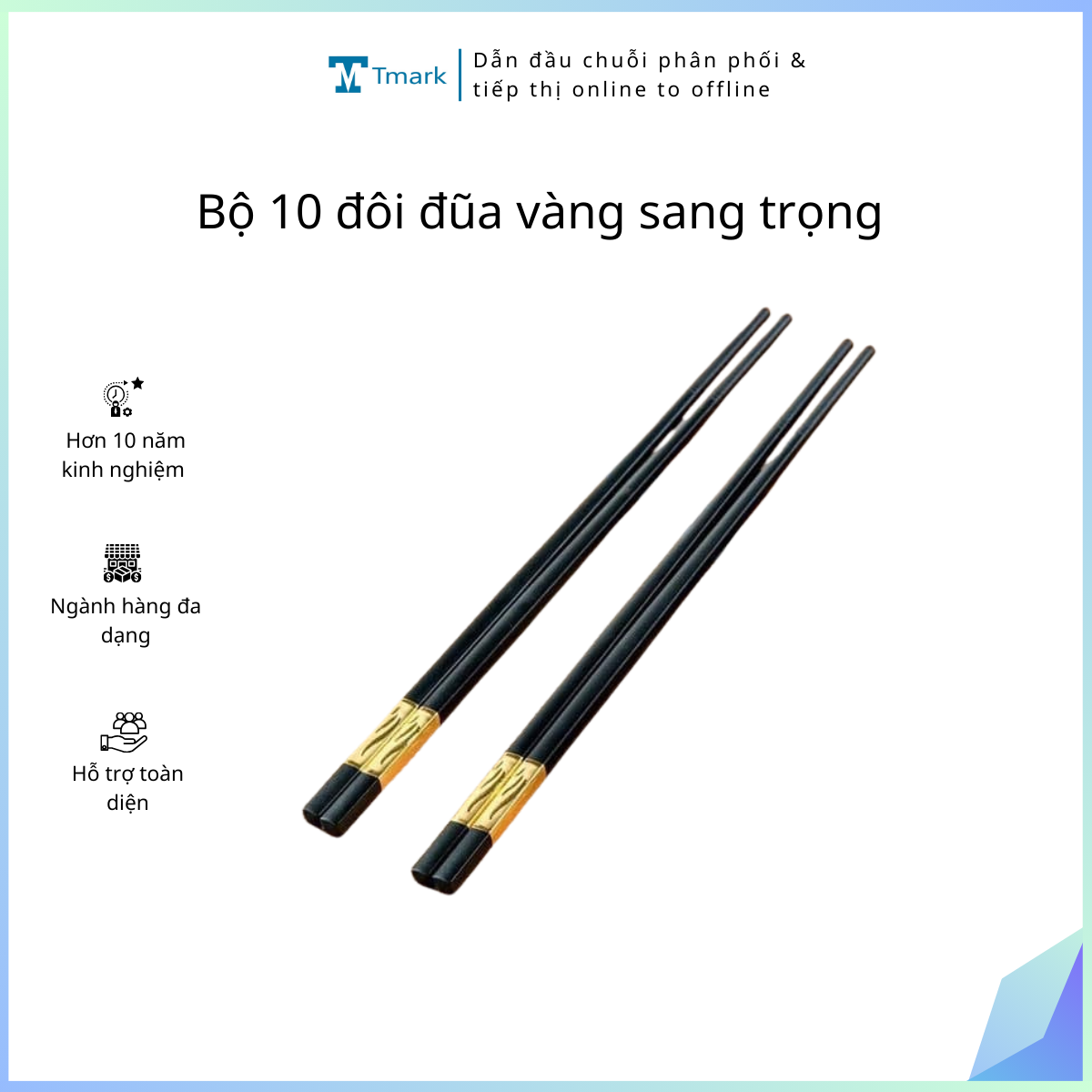 Bộ 10 đôi đũa vàng sang trọng Hàn Quốc Tmark (Kiện 100 hộp)