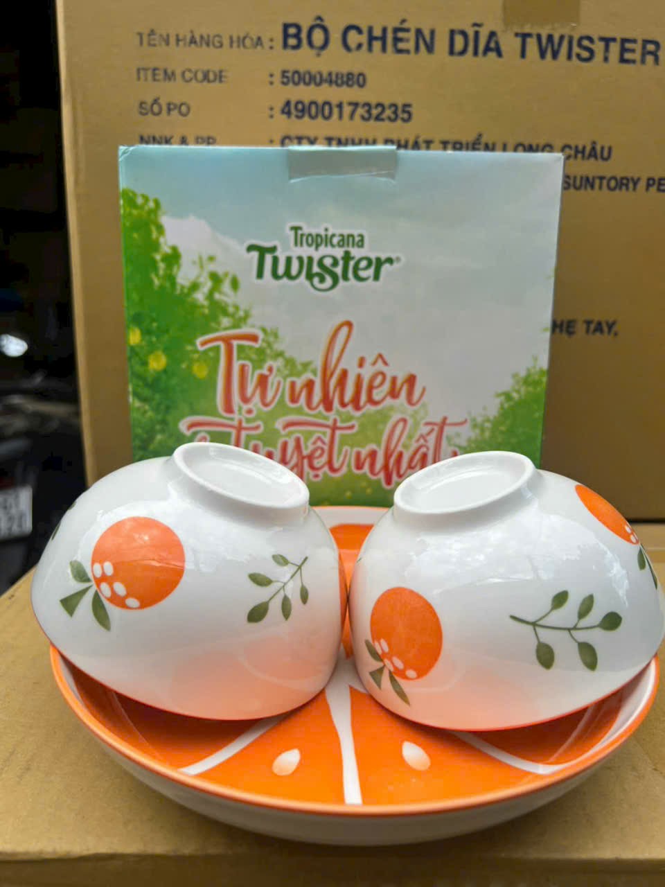 Bộ 2 chén 1 dĩa họa tiết cam ép (Kiện 20 bộ) (Hàng nguyên kiện) 2