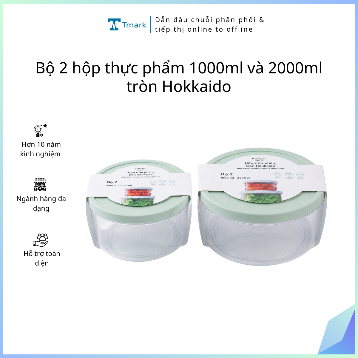 Bộ 2 hộp thực phẩm 1000ml và 2000ml tròn Hokkaido (Kiện30 bộ)